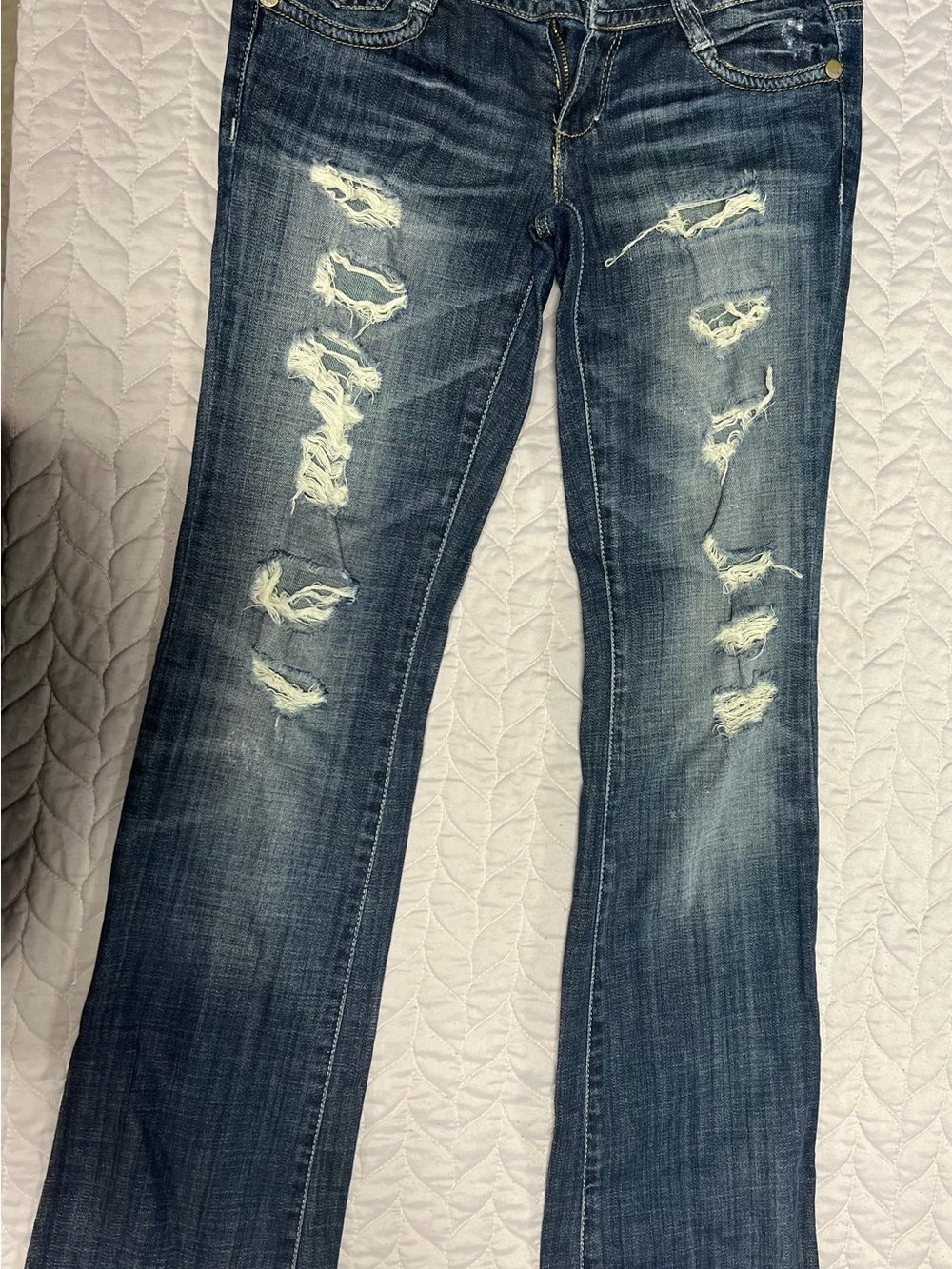 Decree Distressed Dark Blue Flare Jeans